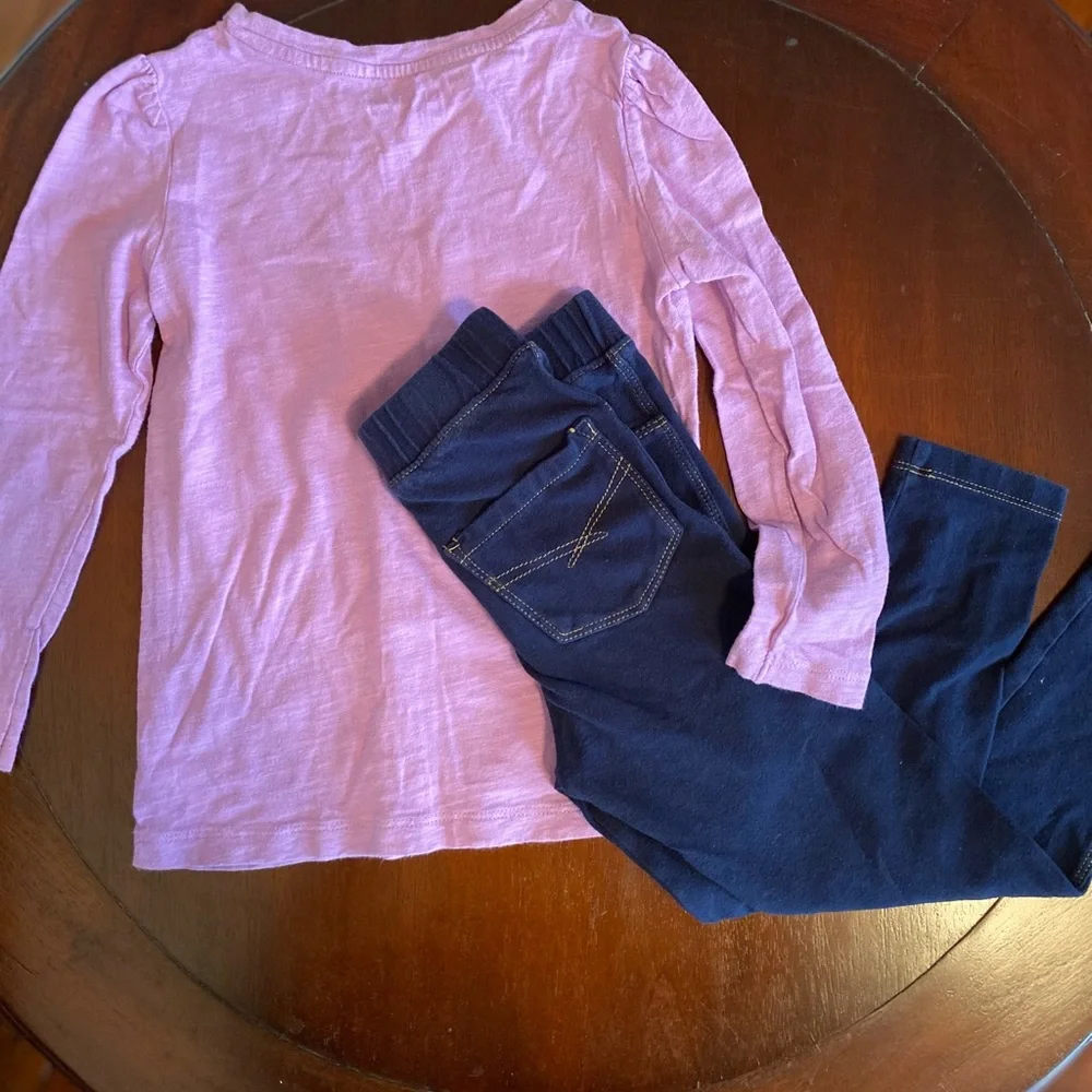 Gap Outfit purple long sleeve butterfly shirt pull on jeans size 4T